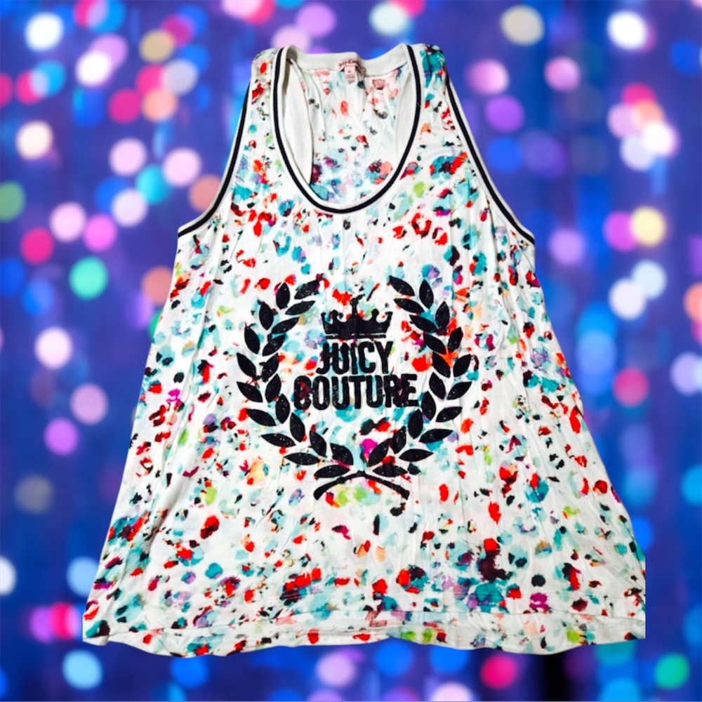 Juicy Couture | Multicolor Animal Tie-Dye Print Splash Glitter Logo Tank Size XL